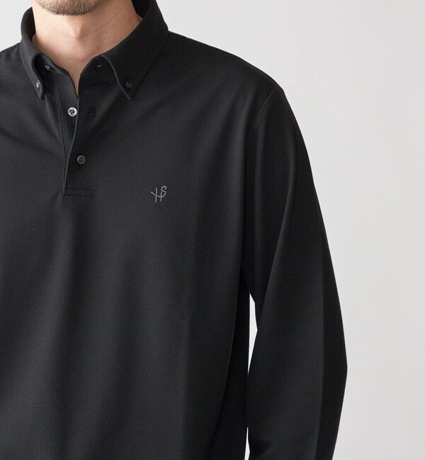 SHIPS「【WEB限定】SHIPS: 吸水速乾・UVケア Drymix（R）ワンポイントロゴ ボタンダウン 長袖ポロシャツ」|ポロシャツ|ブラック