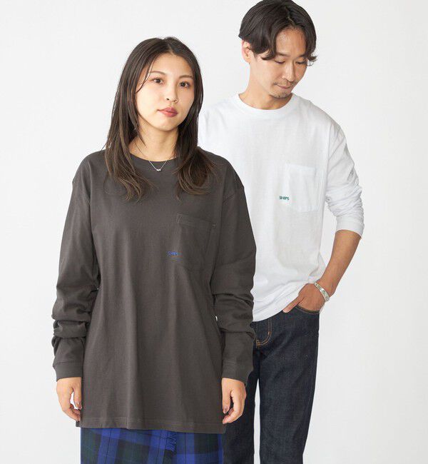 SHIPS「【WEB限定】SHIPS: マイクロ SHIPSロゴ ポケット ロングスリーブ Tシャツ (ロンT)」|Tシャツ・カットソー|