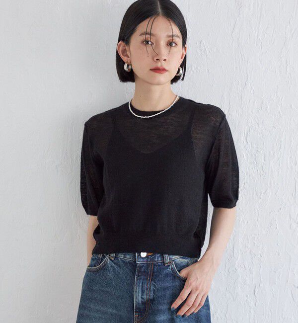 SHIPS for women「Wai＋:〈手洗い可能〉モヘヤブレンド 半袖 プルオーバー」|ニット・セーター|