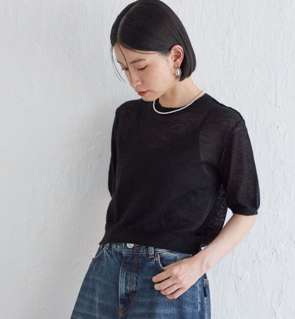 SHIPS for women「Wai＋:〈手洗い可能〉モヘヤブレンド 半袖 プルオーバー」|ニット・セーター|