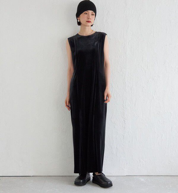 SHIPS for women「Wai＋:〈手洗い可能〉ストレッチ ポリエステル ベロア ワンピース」|ワンピース|