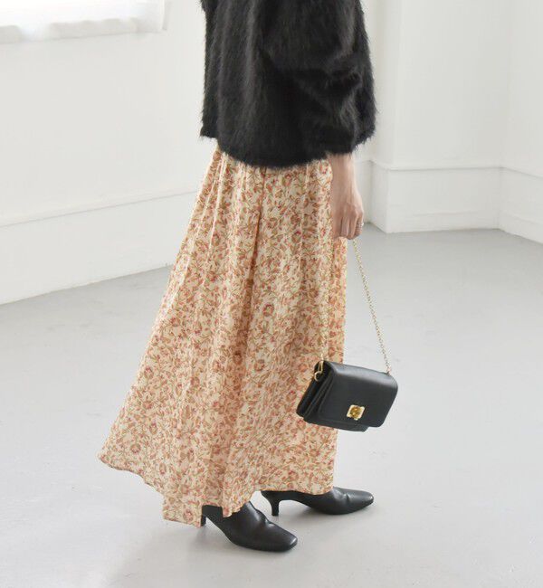 quaranciel「quaranciel :〈洗濯機可能〉TROUILLET フラワー プリント フレア スカート」|スカート|ベージュ