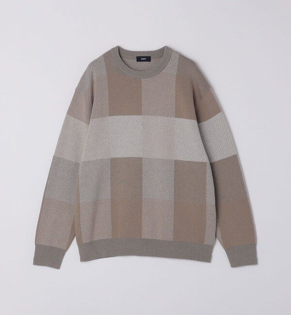 SHIPS「SHIPS:〈手洗い可能〉コットン カシミヤ チェック クルーネック ニット」|ニット・セーター|