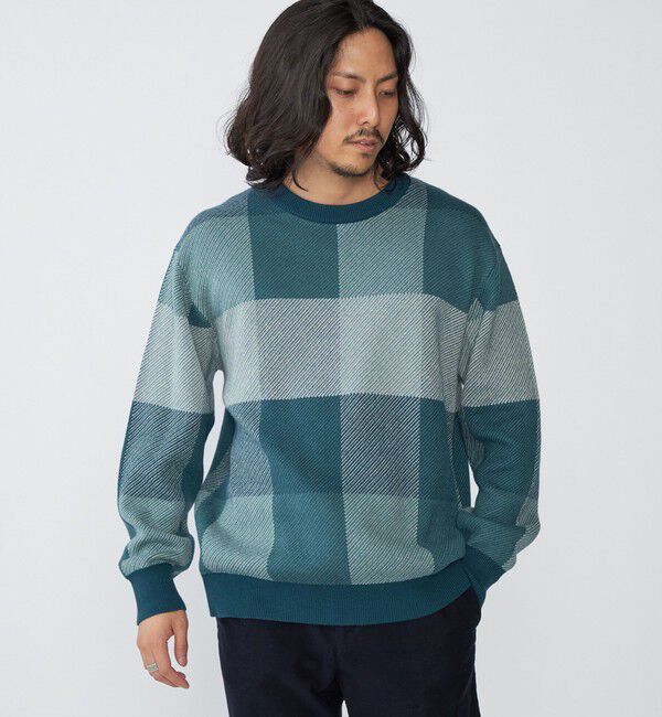 SHIPS「SHIPS:〈手洗い可能〉コットン カシミヤ チェック クルーネック ニット」|ニット・セーター|