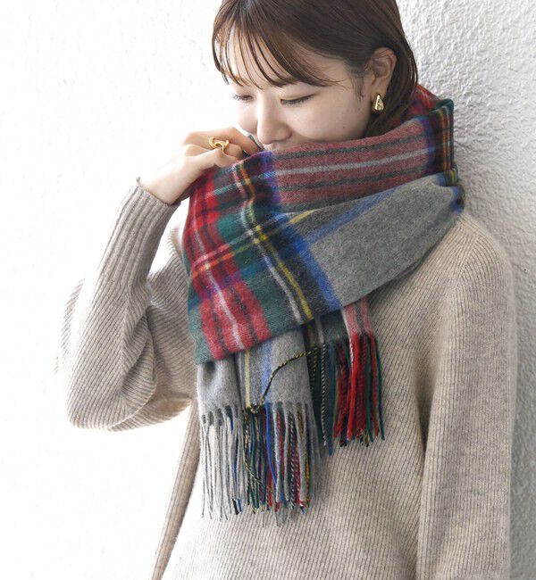 SHIPS any「TWEED MILL: チェック ウール ストール 24FW」|ストール|ライトグレー