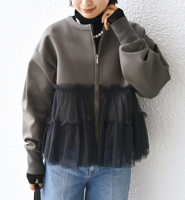 SHIPS for women「【WEB限定】 〈手洗い可能〉ダンボール &times; チュール ジップ 羽織」|その他|