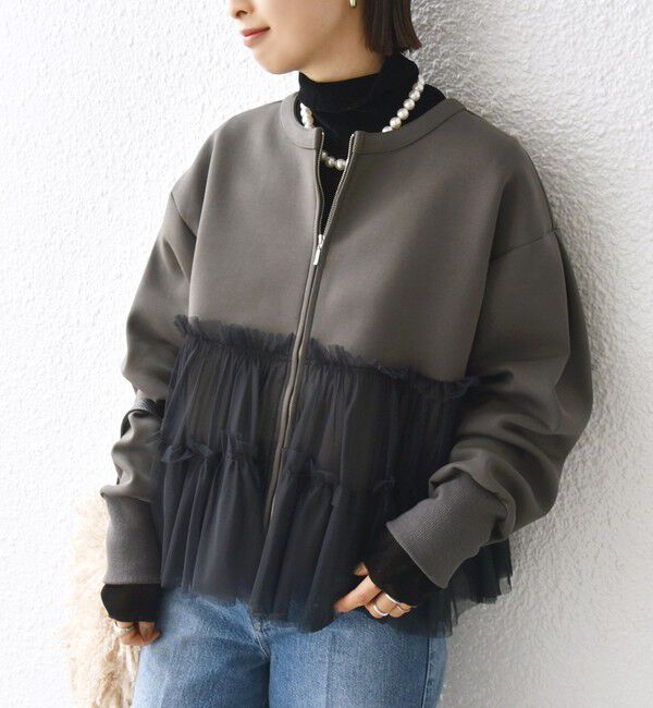 SHIPS for women「【WEB限定】 〈手洗い可能〉ダンボール &times; チュール ジップ 羽織」|その他|