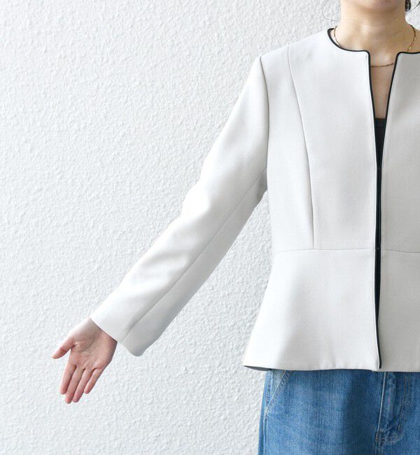 SHIPS any「《追加予約》SHIPS any:〈洗濯機可能〉ダブルクロス  ペプラム ノーカラー ジャケット［NAVY BLUE］」|ノーカラージャケット|