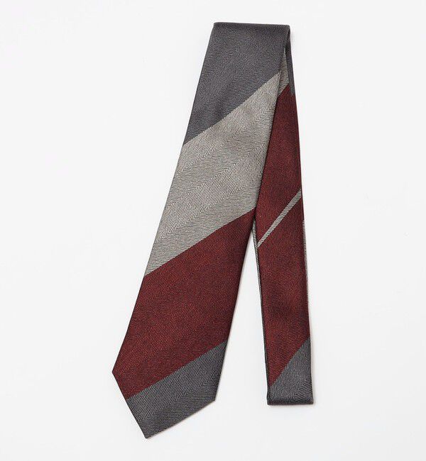 SHIPS「SHIPS: シルク ヘリンボーン ワイド ストライプ ネクタイ」|ネクタイ・蝶ネクタイ|ワイン