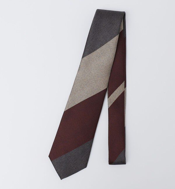 SHIPS「SHIPS: シルク ヘリンボーン ワイド ストライプ ネクタイ」|ネクタイ・蝶ネクタイ|ボルドー