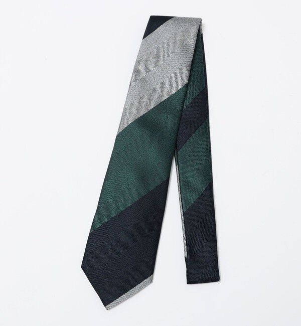 SHIPS「SHIPS: シルク ヘリンボーン ワイド ストライプ ネクタイ」|ネクタイ・蝶ネクタイ|ダークグリーン