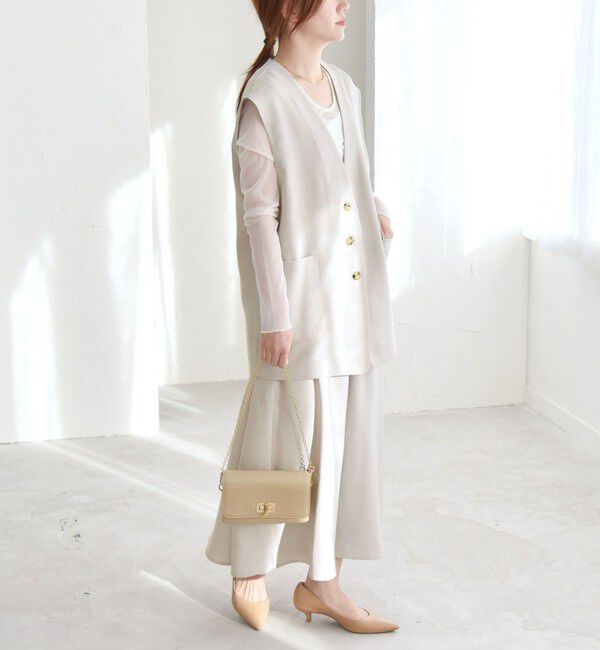 quaranciel「quaranciel:〈洗濯機可能〉Vネック ジレ＆フレア スカート セットアップ」|フレア|