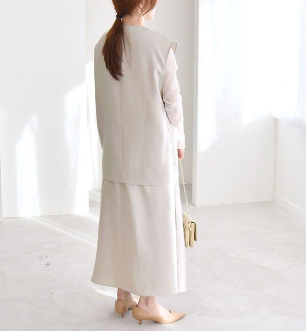 quaranciel「quaranciel:〈洗濯機可能〉Vネック ジレ＆フレア スカート セットアップ」|フレア|