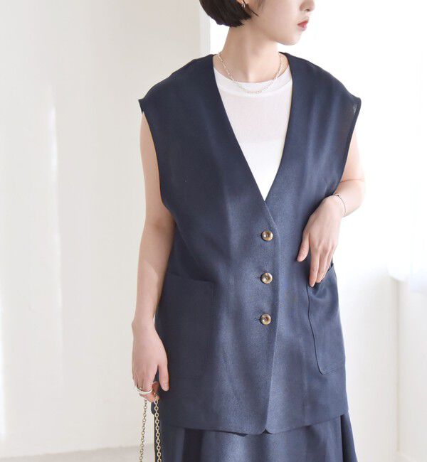 quaranciel「quaranciel:〈洗濯機可能〉Vネック ジレ＆フレア スカート セットアップ」|フレア|