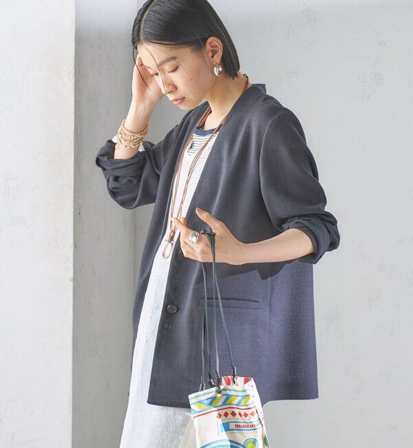 SHIPS for women「〈手洗い可能〉Asami 麻調合繊 カラーレス ジャケット」|ノーカラージャケット|ダークグレー