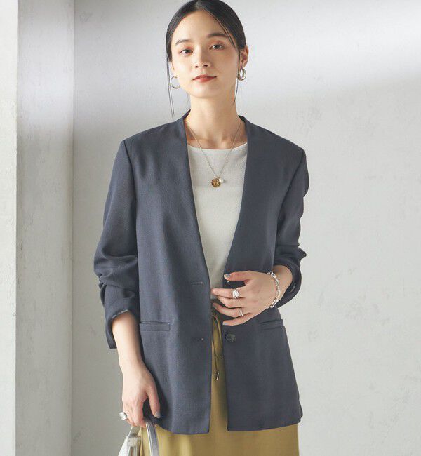 SHIPS for women「〈手洗い可能〉Asami 麻調合繊 カラーレス ジャケット」|ノーカラージャケット|