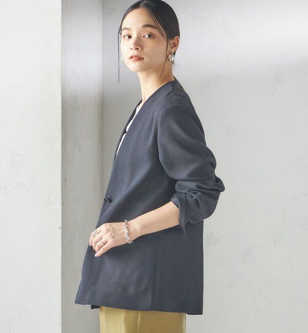 SHIPS for women「〈手洗い可能〉Asami 麻調合繊 カラーレス ジャケット」|ノーカラージャケット|