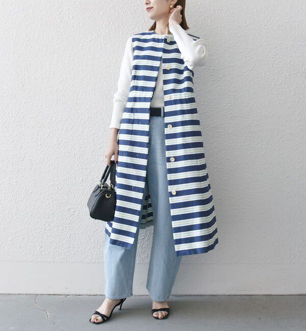 SHIPS any「SHIPS any:キャンバス ボーダー ジレ ワンピース」|ワンピース|ネイビー
