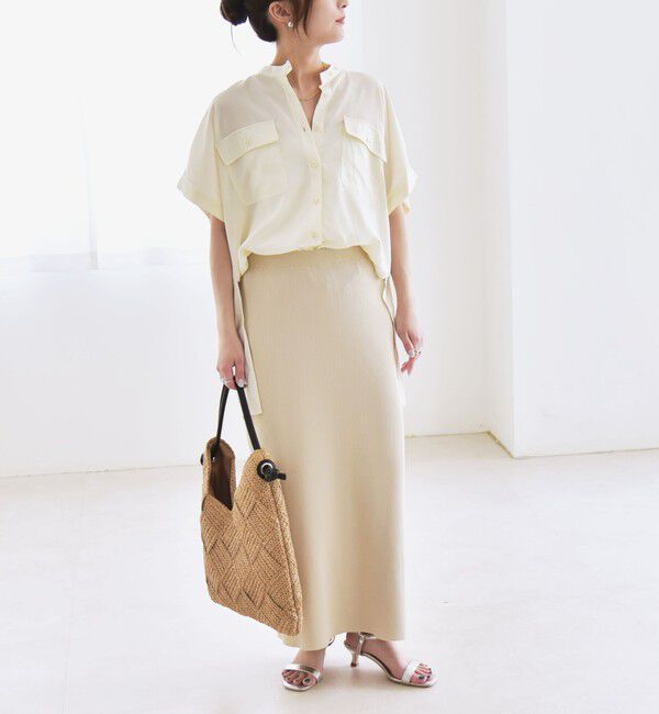 quaranciel「quaranciel:〈手洗い可能〉バンドカラー ハーフスリーブ ポケット ワーク シャツ」|シャツ・ブラウス|