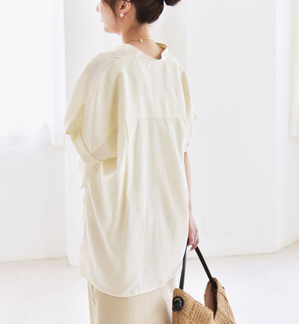 quaranciel「quaranciel:〈手洗い可能〉バンドカラー ハーフスリーブ ポケット ワーク シャツ」|シャツ・ブラウス|