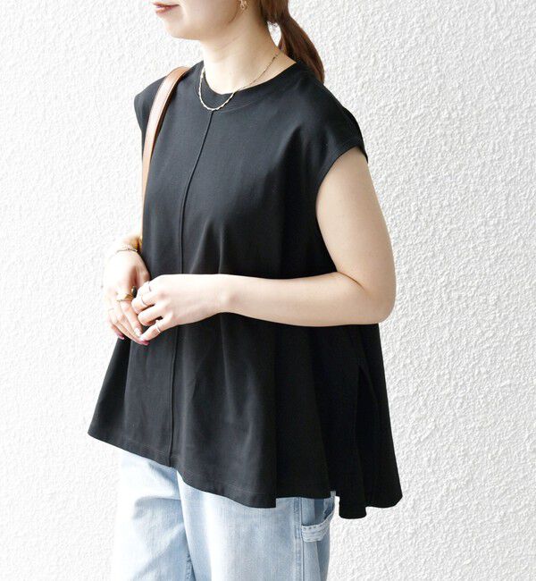 SHIPS any「SHIPS any:〈接触冷感/汗染み防止加工/洗濯機可能〉Aライン フレンチスリーブ TEE」|Tシャツ・カットソー|