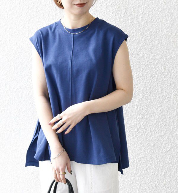 SHIPS any「SHIPS any:〈接触冷感/汗染み防止加工/洗濯機可能〉Aライン フレンチスリーブ TEE」|Tシャツ・カットソー|ブルー