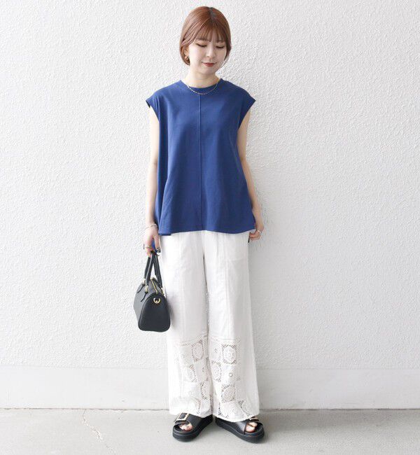 SHIPS any「SHIPS any:〈接触冷感/汗染み防止加工/洗濯機可能〉Aライン フレンチスリーブ TEE」|Tシャツ・カットソー|