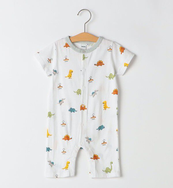 SHIPS KIDS「SHIPS KIDS:70～80cm / 恐竜 テキスタイル ロンパース」|ロンパース|オフホワイト