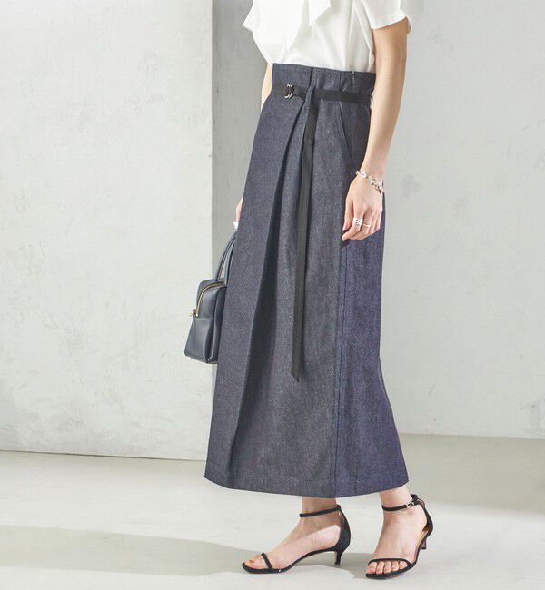 SHIPS for women「【SHIPS別注】Nell:〈手洗い可能〉デニム タック スカート」|スカート|ネイビー