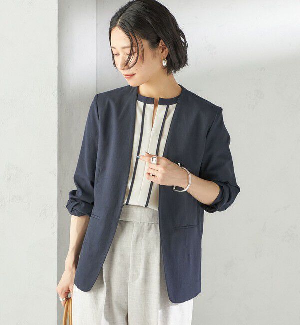 SHIPS for women「〈手洗い可能〉パイピング キーネック 半袖 ブラウス」|シャツ・ブラウス|