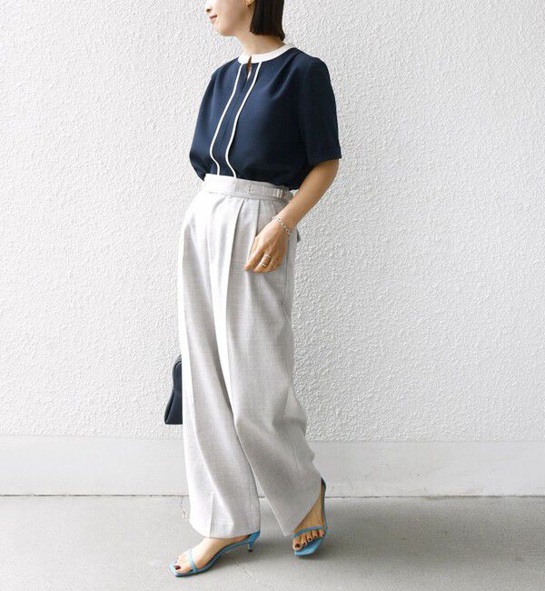 SHIPS for women「〈手洗い可能〉パイピング キーネック 半袖 ブラウス」|シャツ・ブラウス|