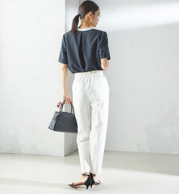 SHIPS for women「〈手洗い可能〉パイピング キーネック 半袖 ブラウス」|シャツ・ブラウス|