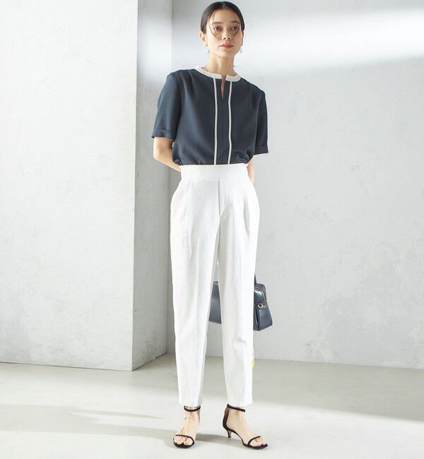 SHIPS for women「〈手洗い可能〉パイピング キーネック 半袖 ブラウス」|シャツ・ブラウス|