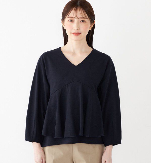 SHIPS Colors 「SHIPS Colors:〈手洗い可能〉ミラノリブ Vネック ペプラム トップス」|Tシャツ・カットソー|