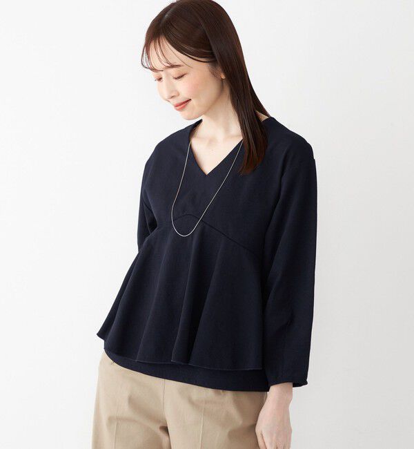 SHIPS Colors 「SHIPS Colors:〈手洗い可能〉ミラノリブ Vネック ペプラム トップス」|Tシャツ・カットソー|