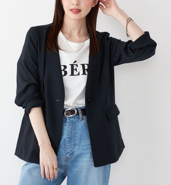 SHIPS Colors 「SHIPS Colors:〈手洗い可能〉リネンライク 1B ジャケット」|ノーカラージャケット|ダークブルー