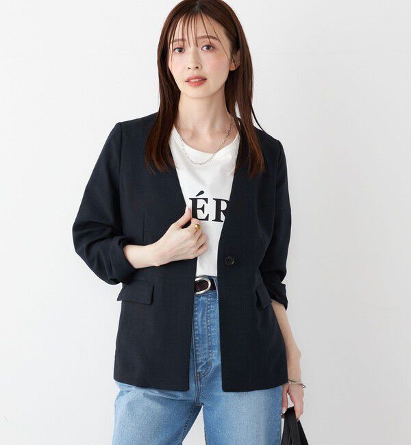 SHIPS Colors 「SHIPS Colors:〈手洗い可能〉リネンライク 1B ジャケット」|ノーカラージャケット|