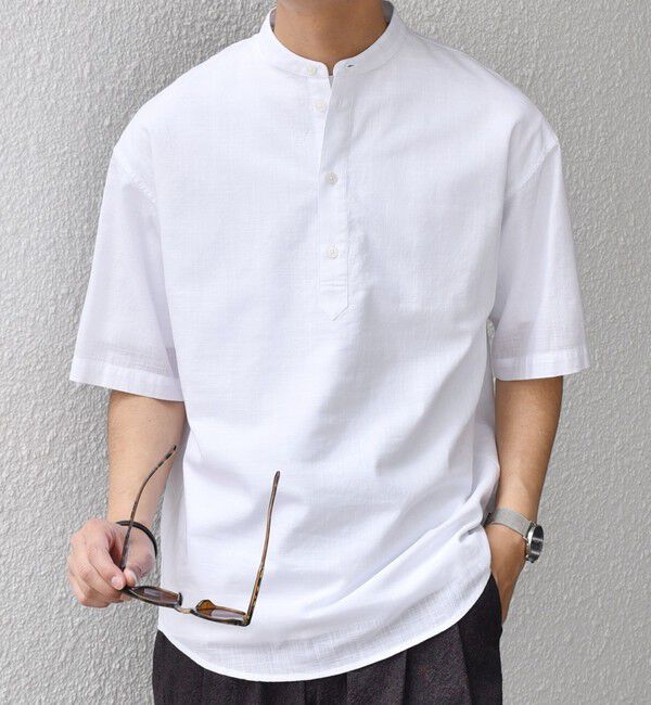 SHIPS any「SHIPS any: BEZ TEXTILE マルチカラー ストライプ/ソリッド バンドカラー プルオーバー シャツ◇」|シャツ・ブラウス|