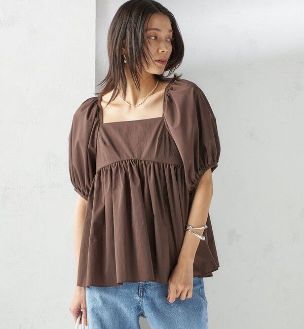 SHIPS for women「〈手洗い可能〉ストレッチ タフタ ウエスト ギャザー ブラウス」|シャツ・ブラウス|