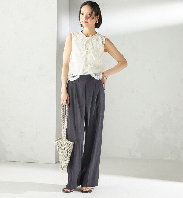 SHIPS for women「〈手洗い可能〉麻調 合繊 2タック ワイド パンツ 2」|その他|