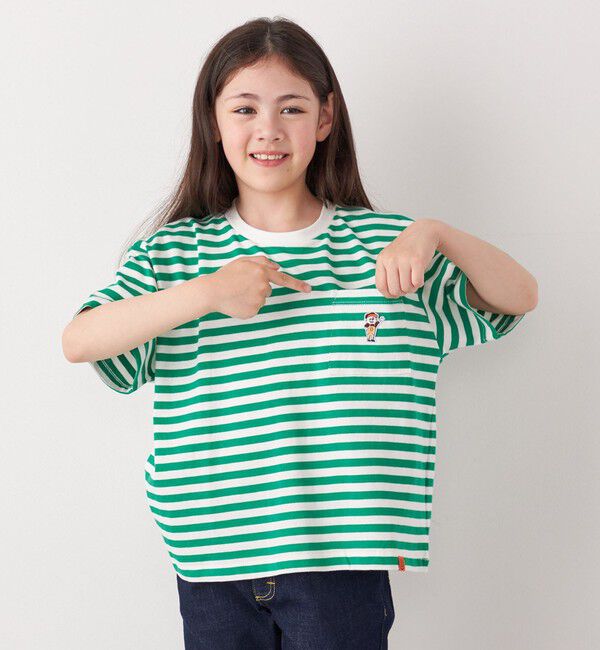SHIPS any「【SHIPS any別注】UNIVERSAL OVERALL: ボーダー Tシャツ <KIDS>」|Tシャツ・カットソー|グリーン