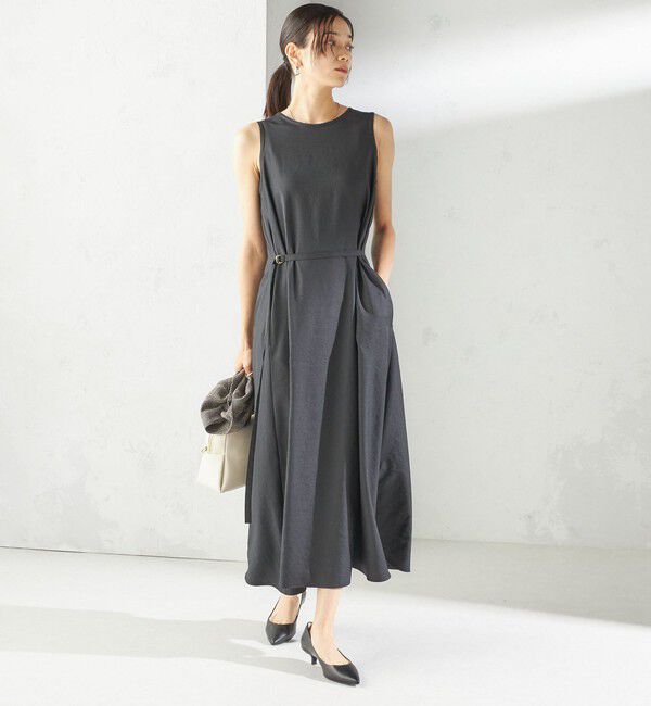 SHIPS for women「〈手洗い可能〉ツイル ノースリーブ ベルト付き ワンピース」|ワンピース|