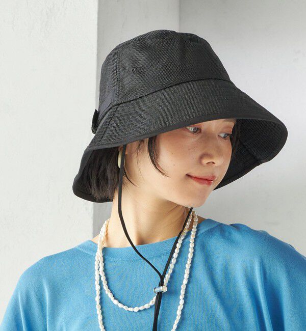 SHIPS for women「Rmeria:〈UVカット / 手洗い可能〉ペーパーライク パイピング ハット 2」|その他|ブラック