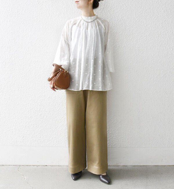 SHIPS any「SHIPS any:〈手洗い可能〉シアー ドット スタンドカラー パフ ギャザー ブラウス」|シャツ・ブラウス|