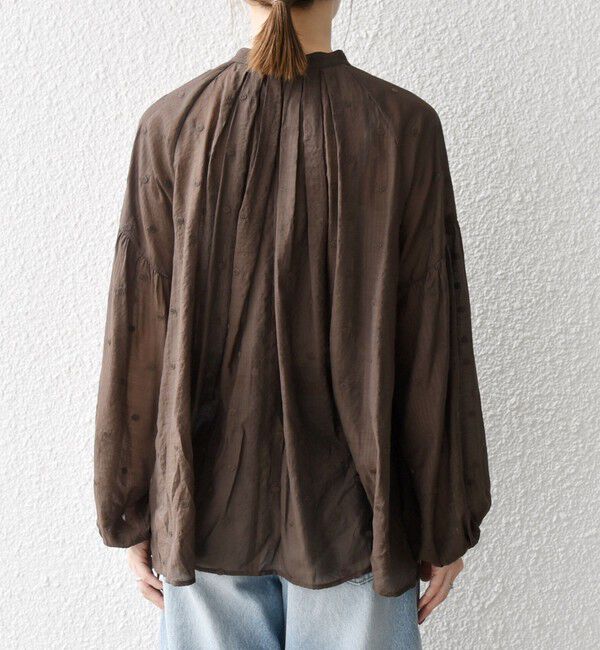 SHIPS any「SHIPS any:〈手洗い可能〉シアー ドット スタンドカラー パフ ギャザー ブラウス」|シャツ・ブラウス|