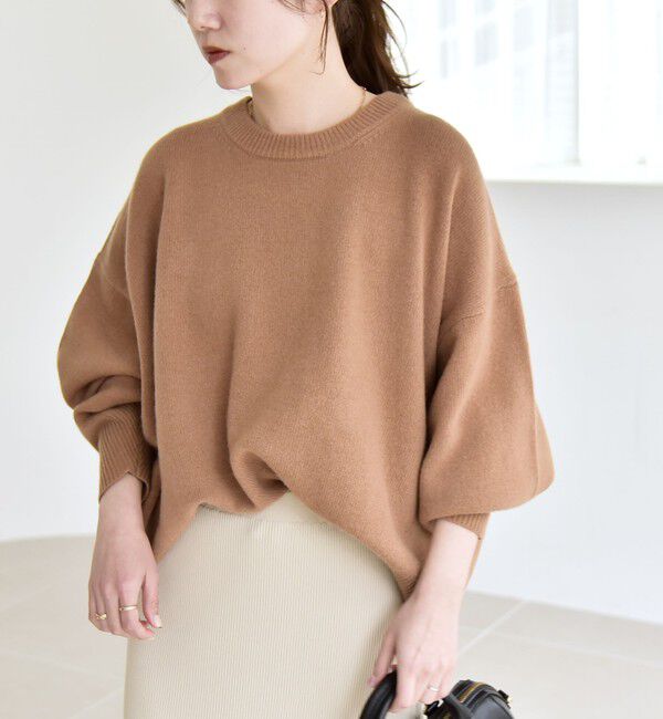 quaranciel「《一部追加予約》quaranciel:〈手洗い可能〉AQUA カシミヤ ミックス ドルマン ニット 25AW」|ニット・セーター|キャメル