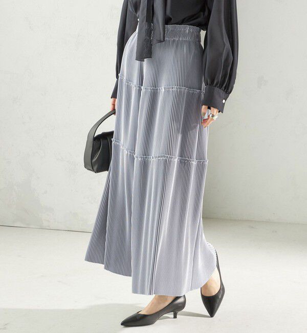 SHIPS for women「〈手洗い可能〉サテン プリーツ ティアード スカート」|スカート|ライトブルー