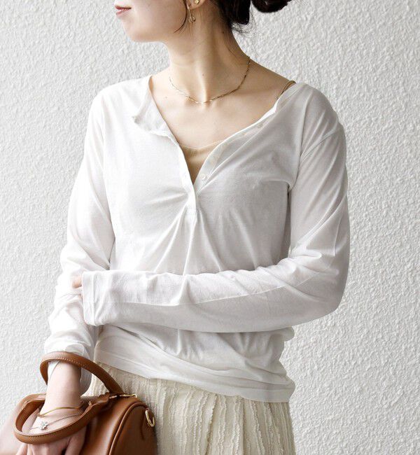 SHIPS any「《予約》SHIPS any:〈手洗い可能〉シアー コットン ヘンリーネック ロングスリーブ TEE」|Tシャツ・カットソー|