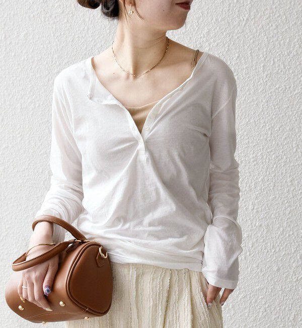 SHIPS any「《予約》SHIPS any:〈手洗い可能〉シアー コットン ヘンリーネック ロングスリーブ TEE」|Tシャツ・カットソー|