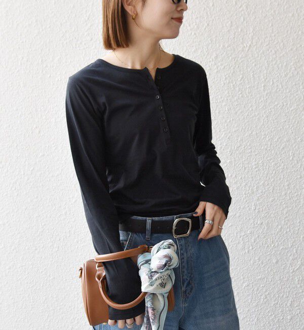 SHIPS any「《予約》SHIPS any:〈手洗い可能〉シアー コットン ヘンリーネック ロングスリーブ TEE」|Tシャツ・カットソー|